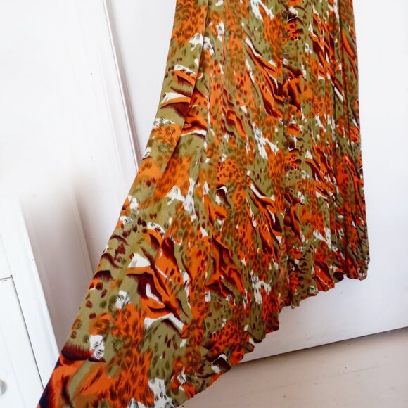 Vintage 90s animal orange print maxi dress sleeveless Plus Size 3X - Picture 2 of 6